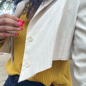 cropped pinstripe creme blazer